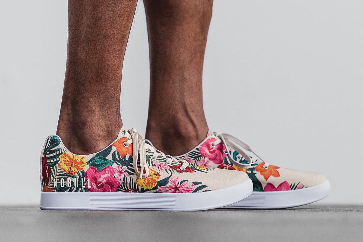 Nobull Canvas Men's Trainers White Floral | Australia (IS5067)